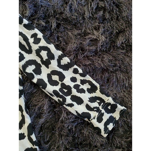 MG Silk Collection Leopard Print Shirt Dress Med Silk Black Ivory Button Down - Picture 3 of 9